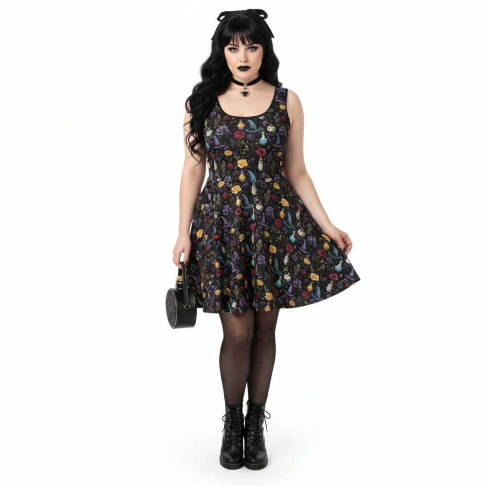 Whimsigoth Witchy Goth Fit & Flare Dress - Picture 3 of 14